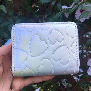 Iridescent White Heart Embossed Faux Leather Wallet